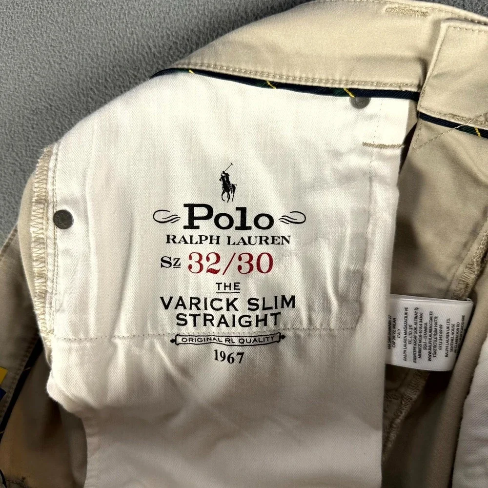 Polo Ralph Lauren Pants Mens 32x30 Beige Varick‎ Slim Straight Sateen Pony Logo